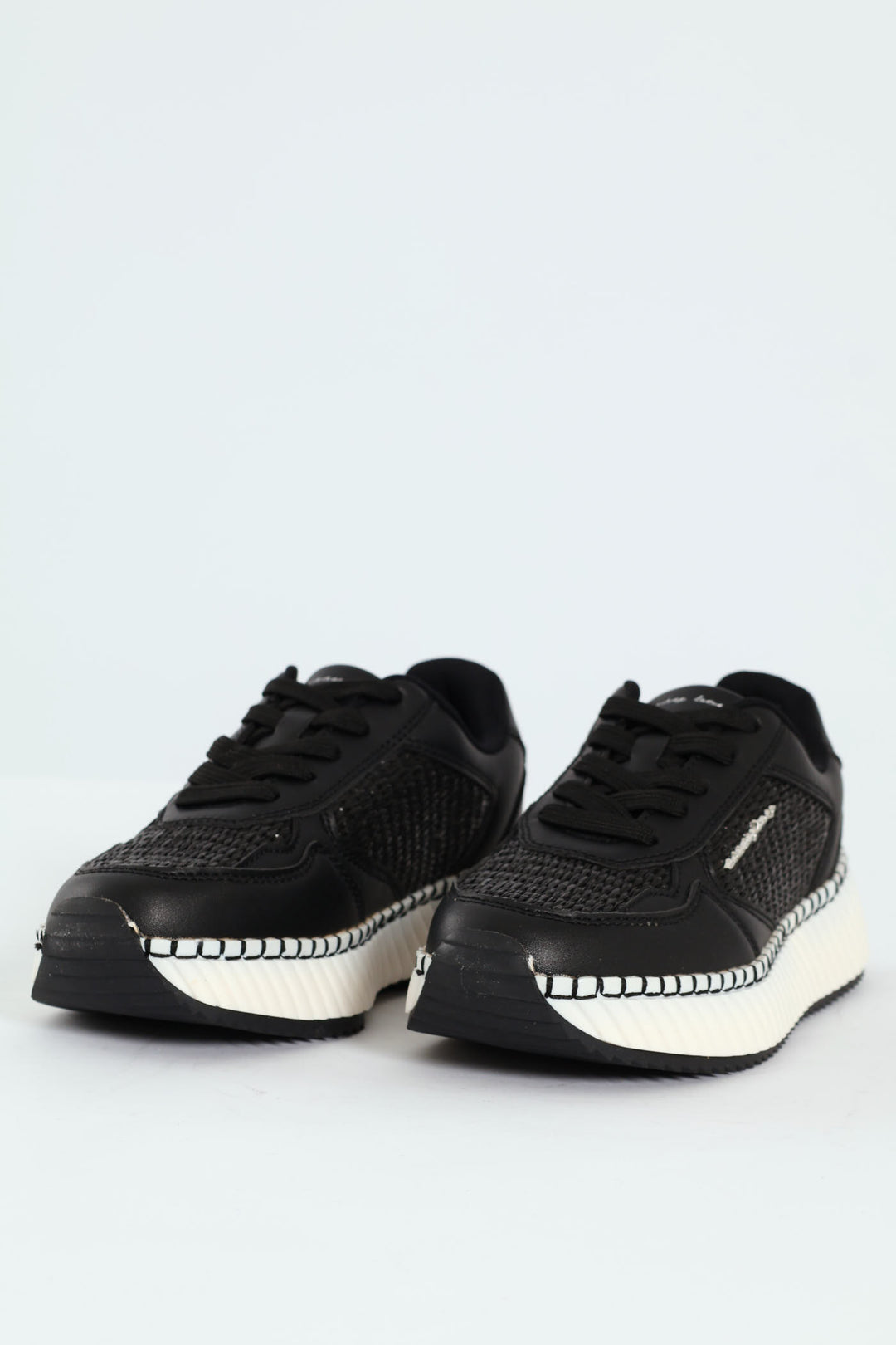 Sandy Platform Raffia Sneaker - Black/White