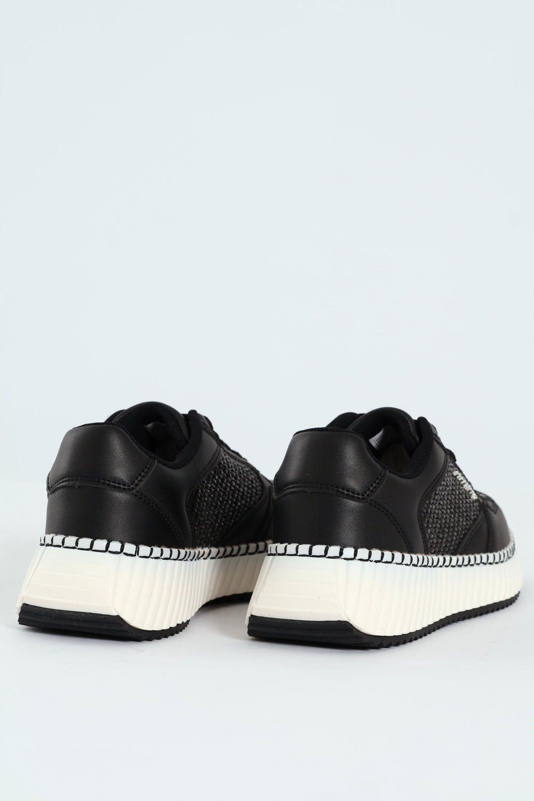 Sandy Platform Raffia Sneaker - Black/White