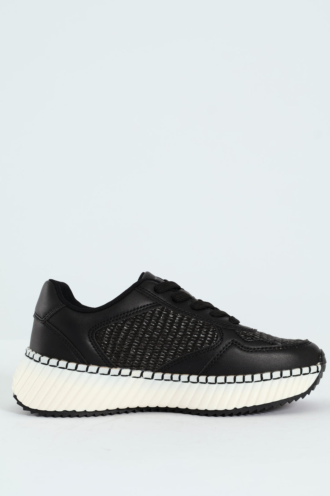 Sandy Platform Raffia Sneaker - Black/White