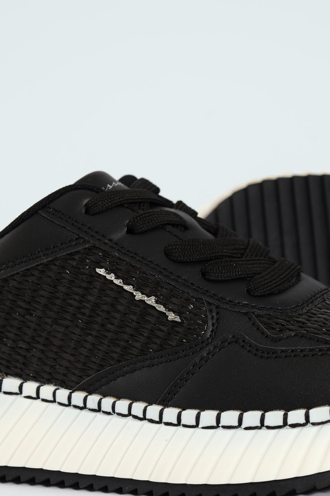 Sandy Platform Raffia Sneaker - Black/White