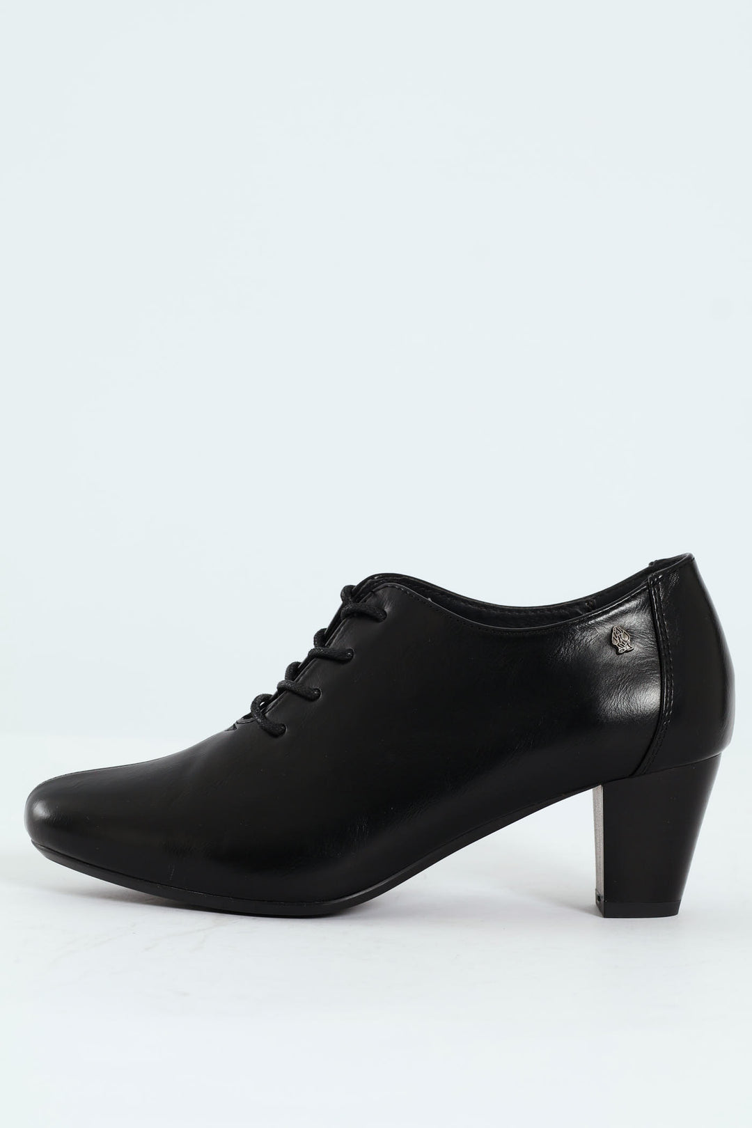 Amrita Pointed Toe Lace Up Block Kitten Heel - Black