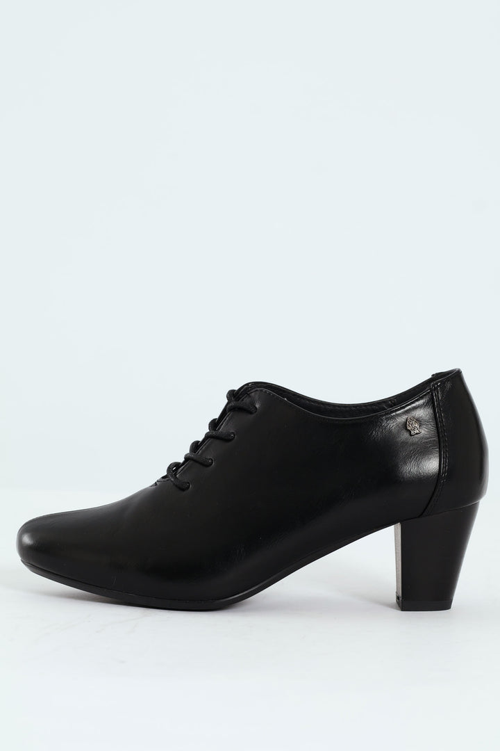 Amrita Pointed Toe Lace Up Block Kitten Heel - Black