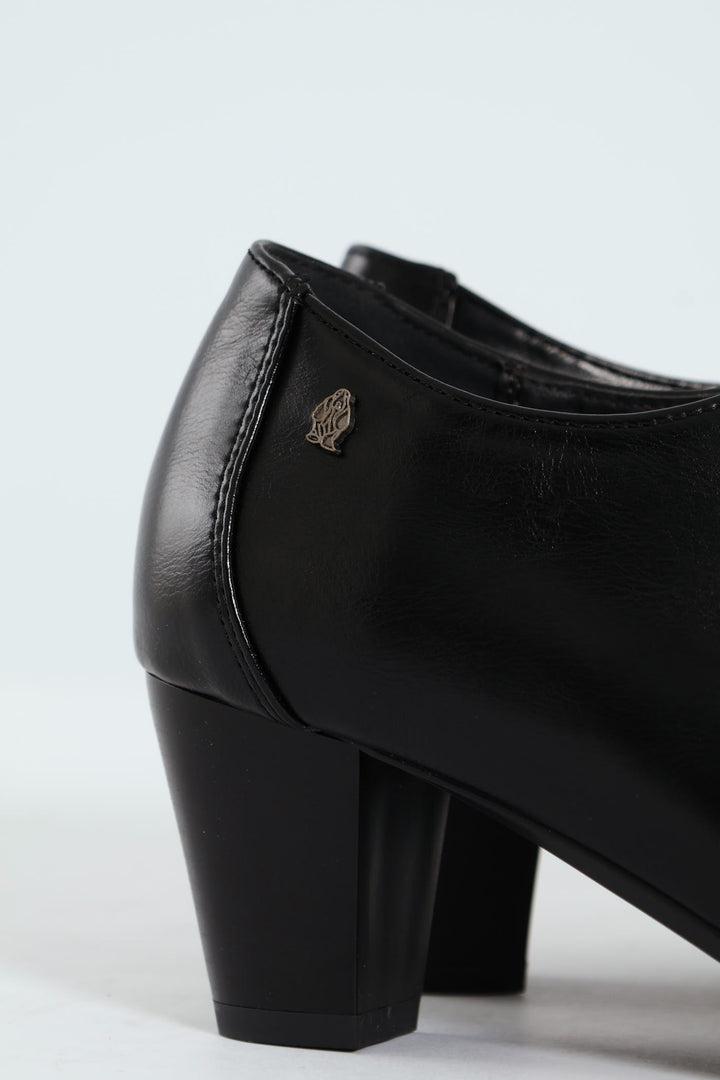 Amrita Pointed Toe Lace Up Block Kitten Heel - Black