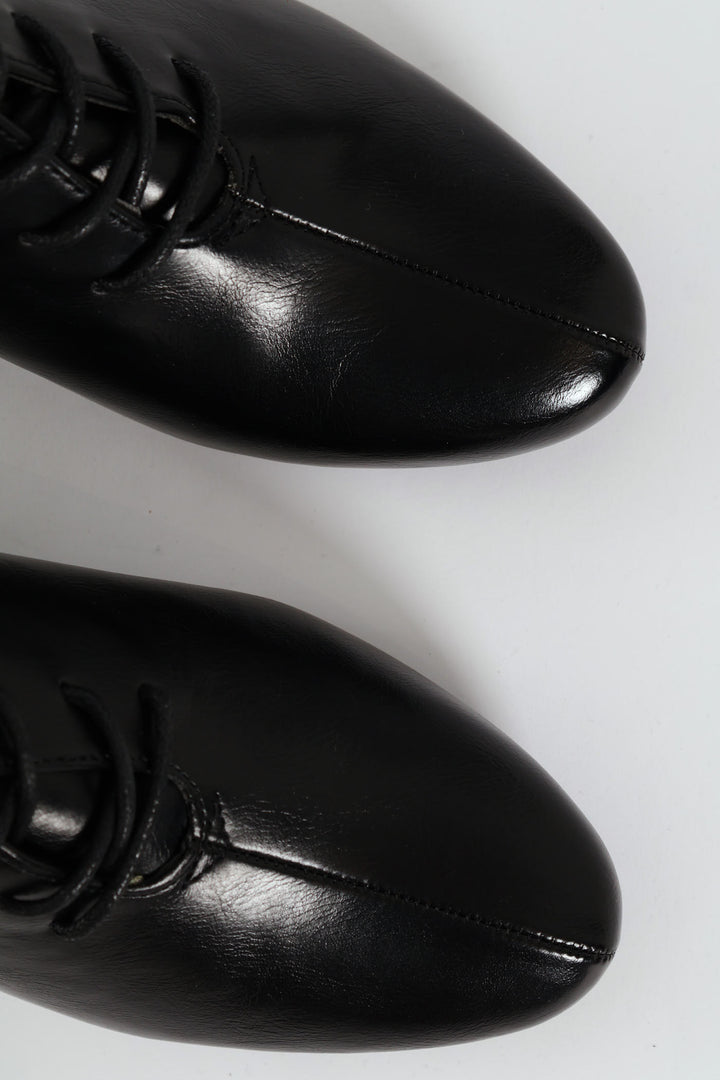 Amrita Pointed Toe Lace Up Block Kitten Heel - Black