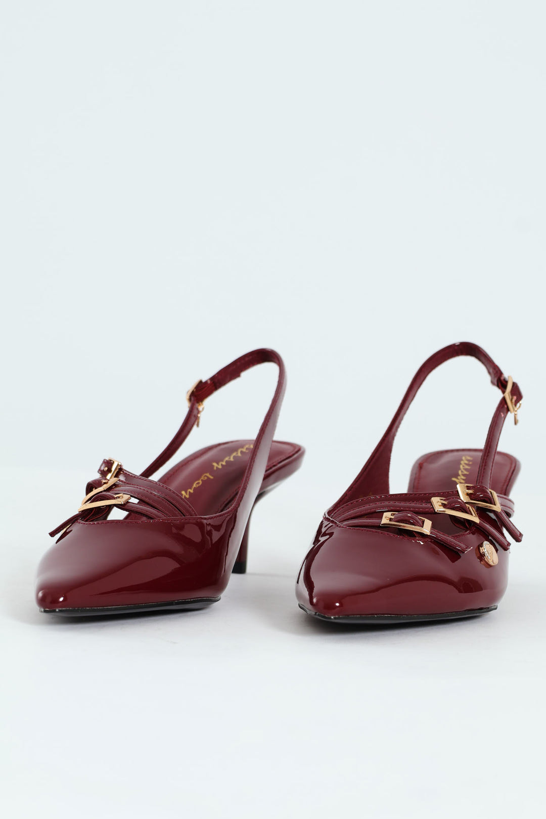 Multi Buckle Pointed Toe Slingback Heel - Red