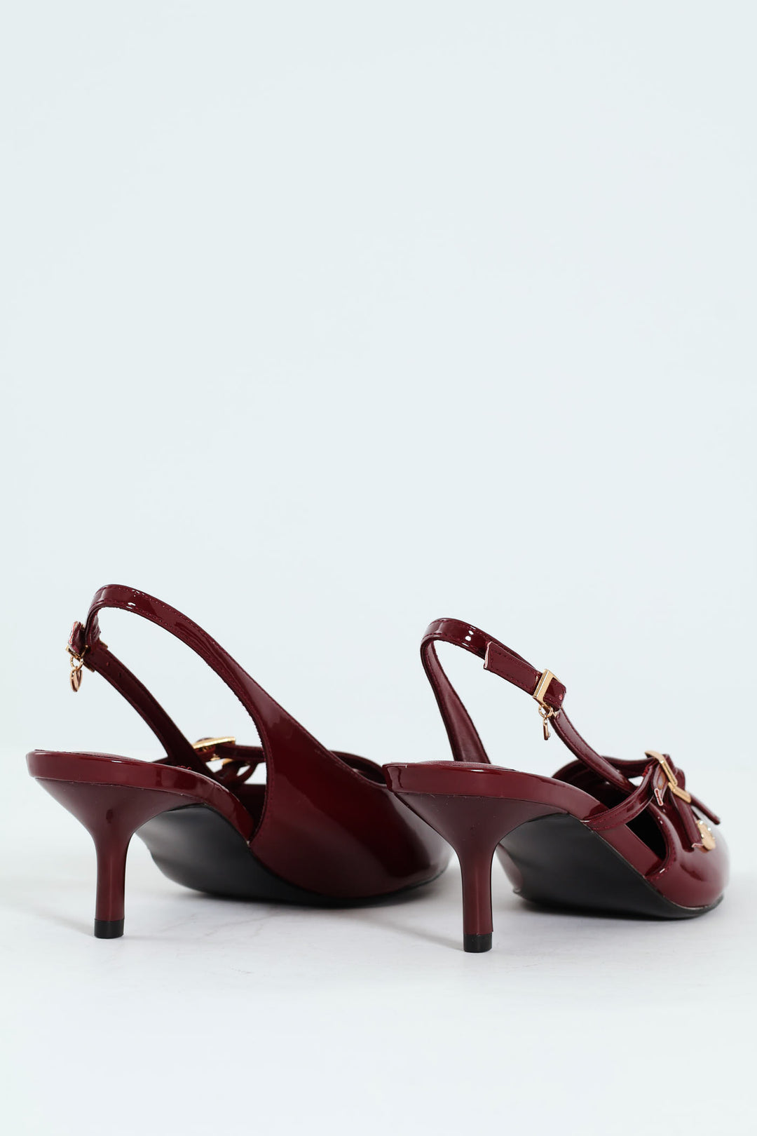 Multi Buckle Pointed Toe Slingback Heel - Red