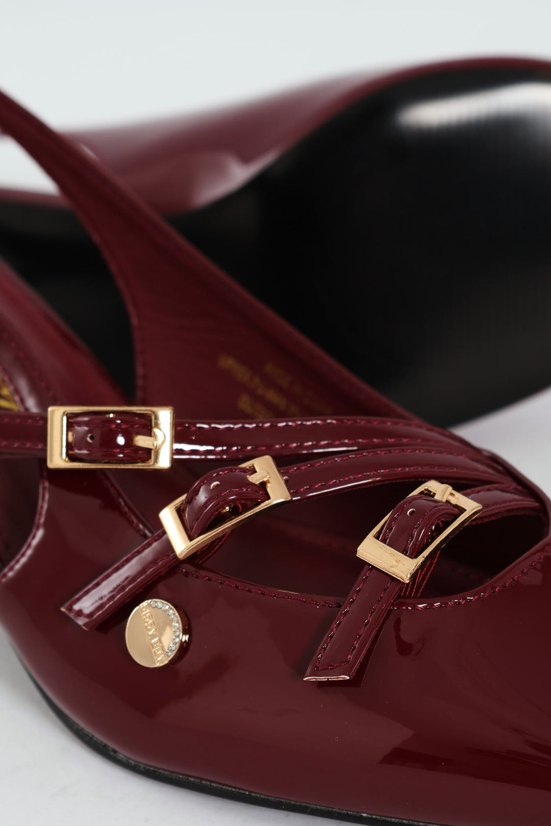 Multi Buckle Pointed Toe Slingback Heel - Red