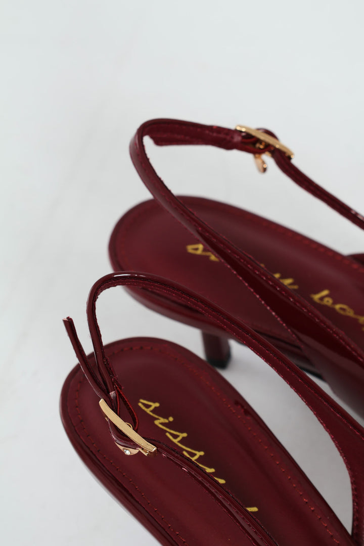 Multi Buckle Pointed Toe Slingback Heel - Red