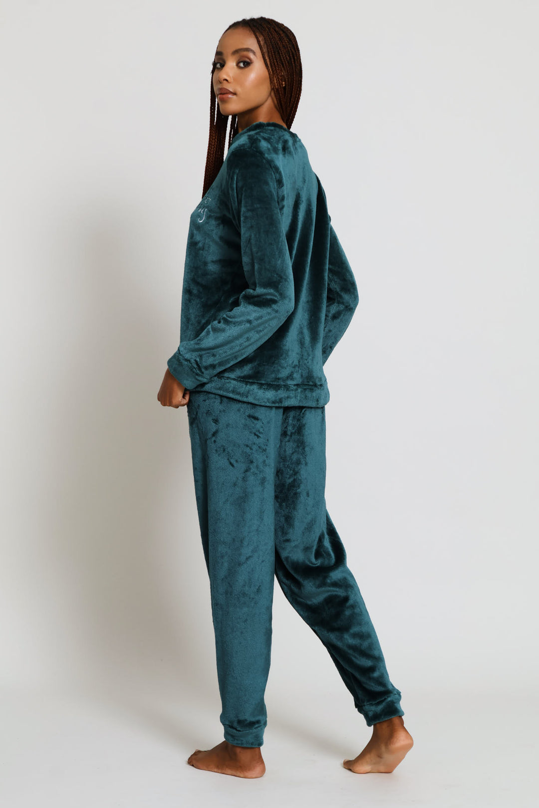 Long Sleeve Embroidered Cosy Top & Jogger Set - Emerald