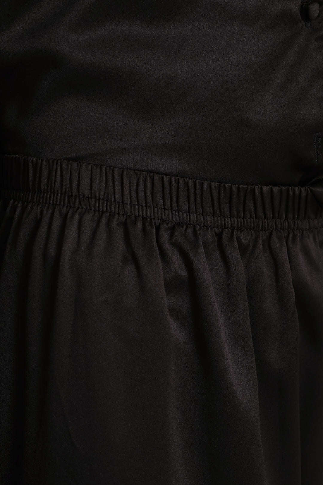 Long Sleeve Button Through & Pant Satin Set - Black