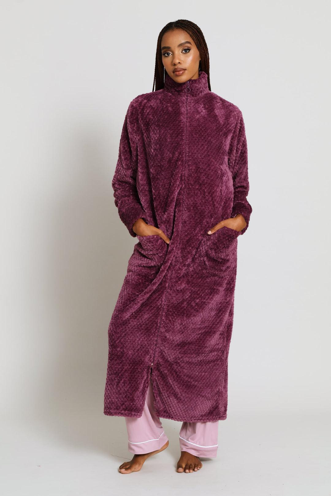 Zip Through Waffle Gown - Purple