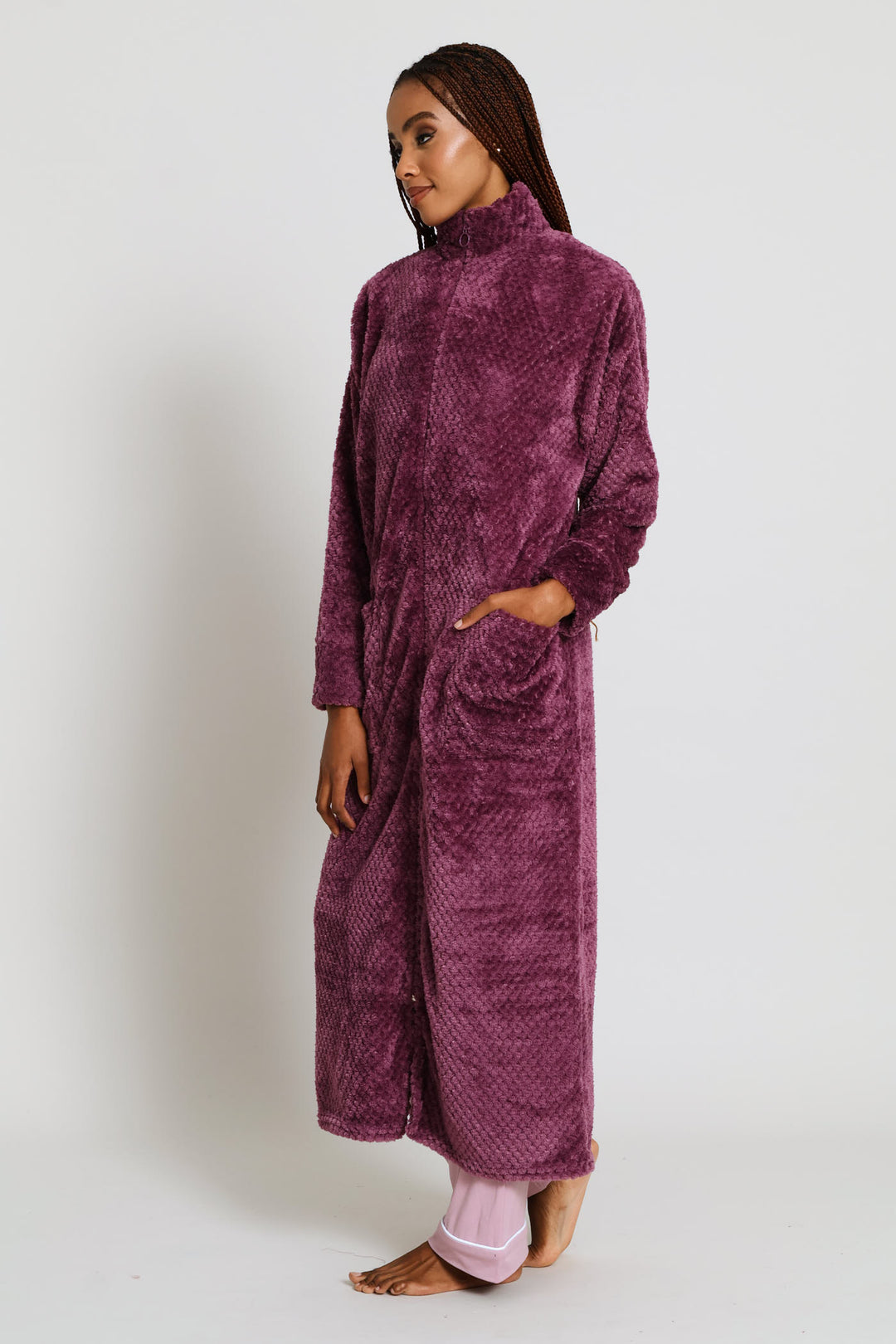 Zip Through Waffle Gown - Purple
