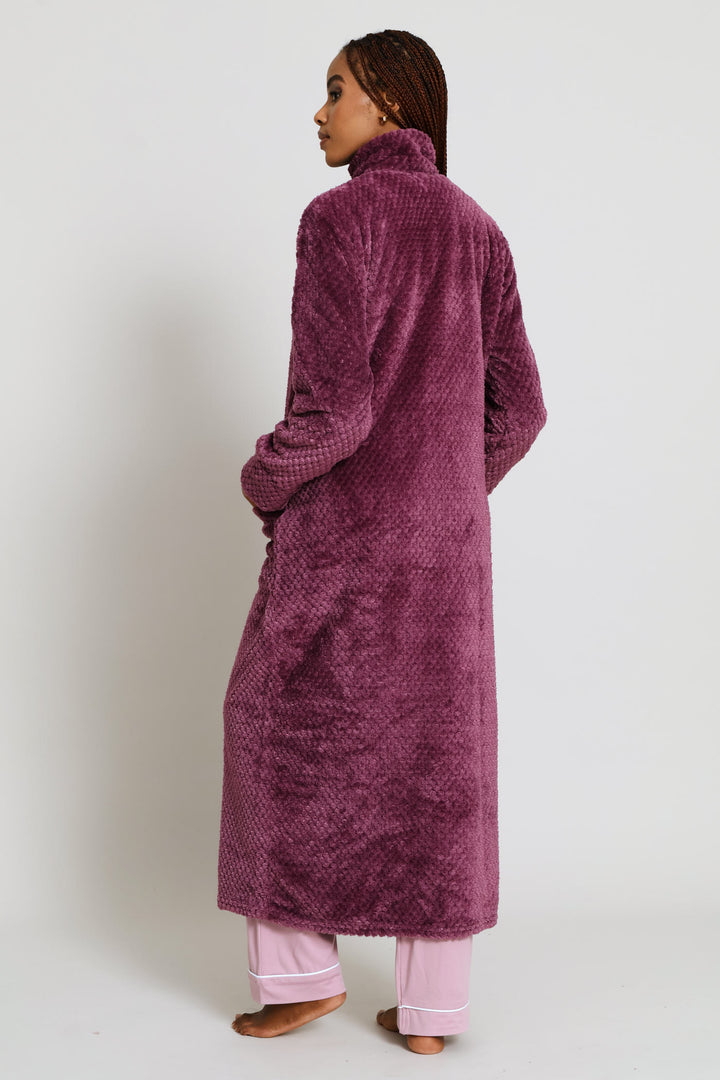 Zip Through Waffle Gown - Purple