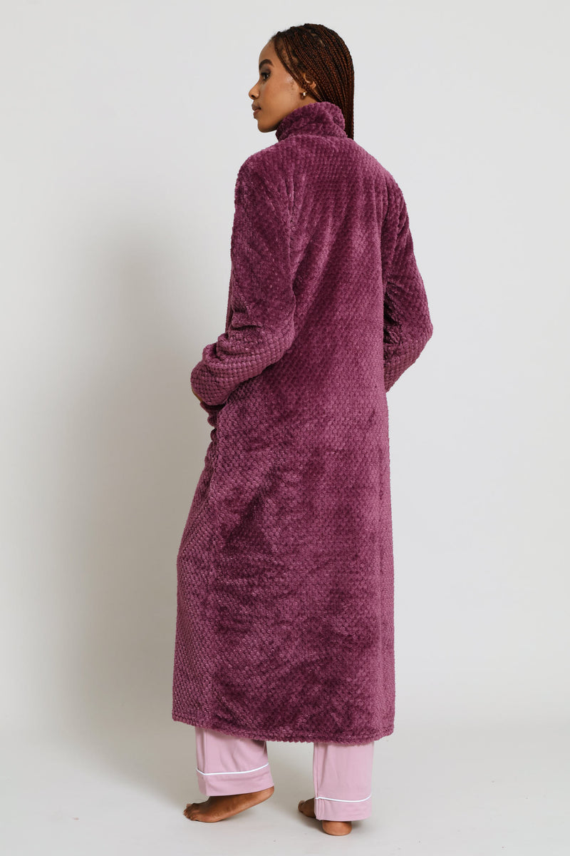 Zip Through Waffle Gown - Purple