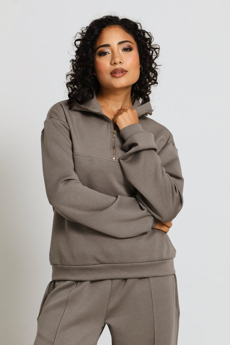 Plush Quarter Zip Pullover - Taupe