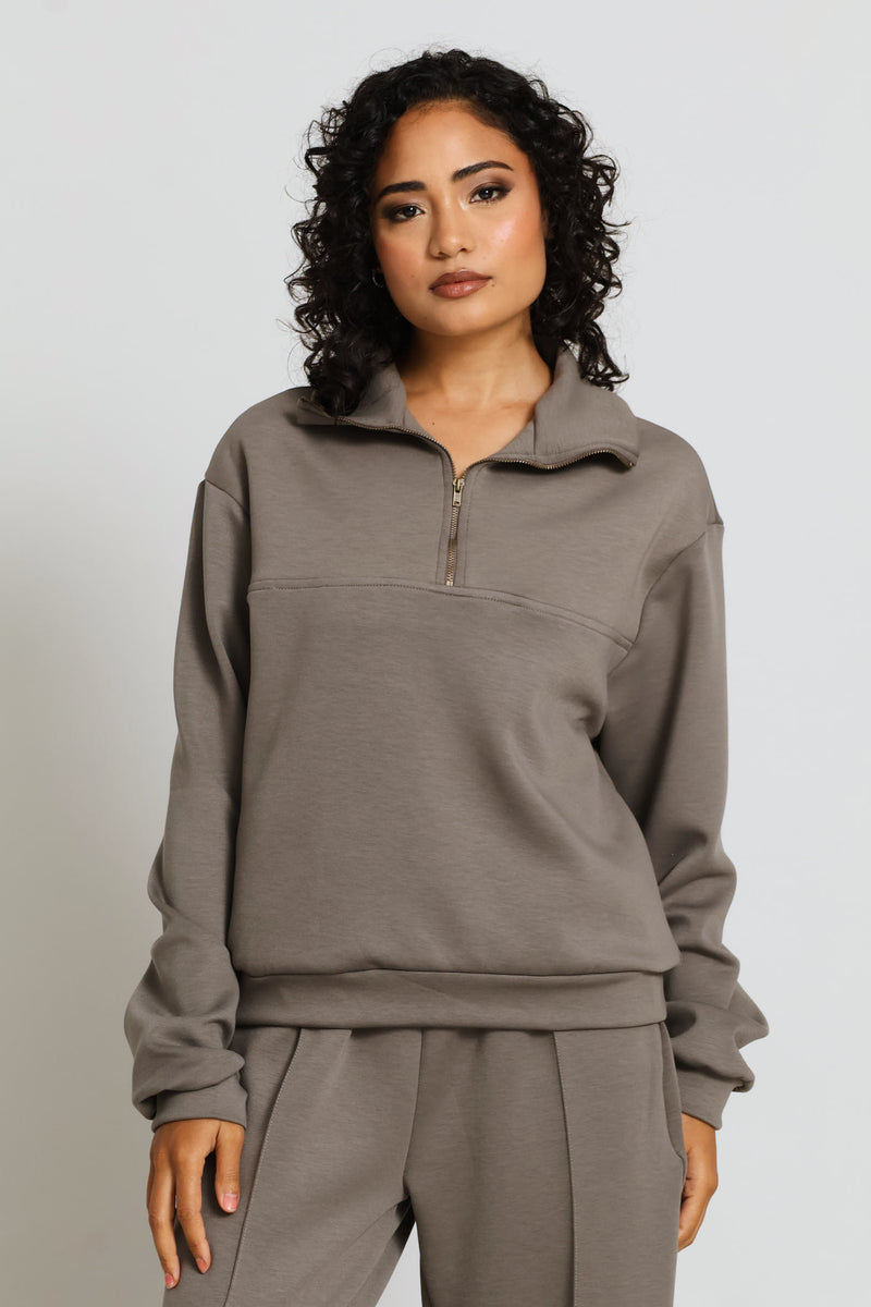 Plush Quarter Zip Pullover - Taupe