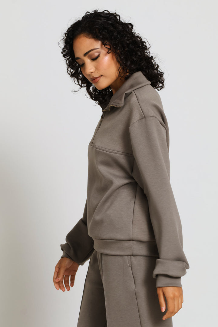 Plush Quarter Zip Pullover - Taupe