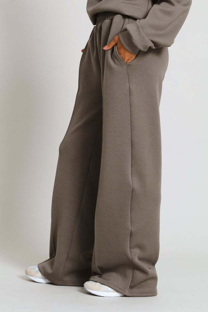 Plush Pintuck Wide Leg Track Pants - Taupe