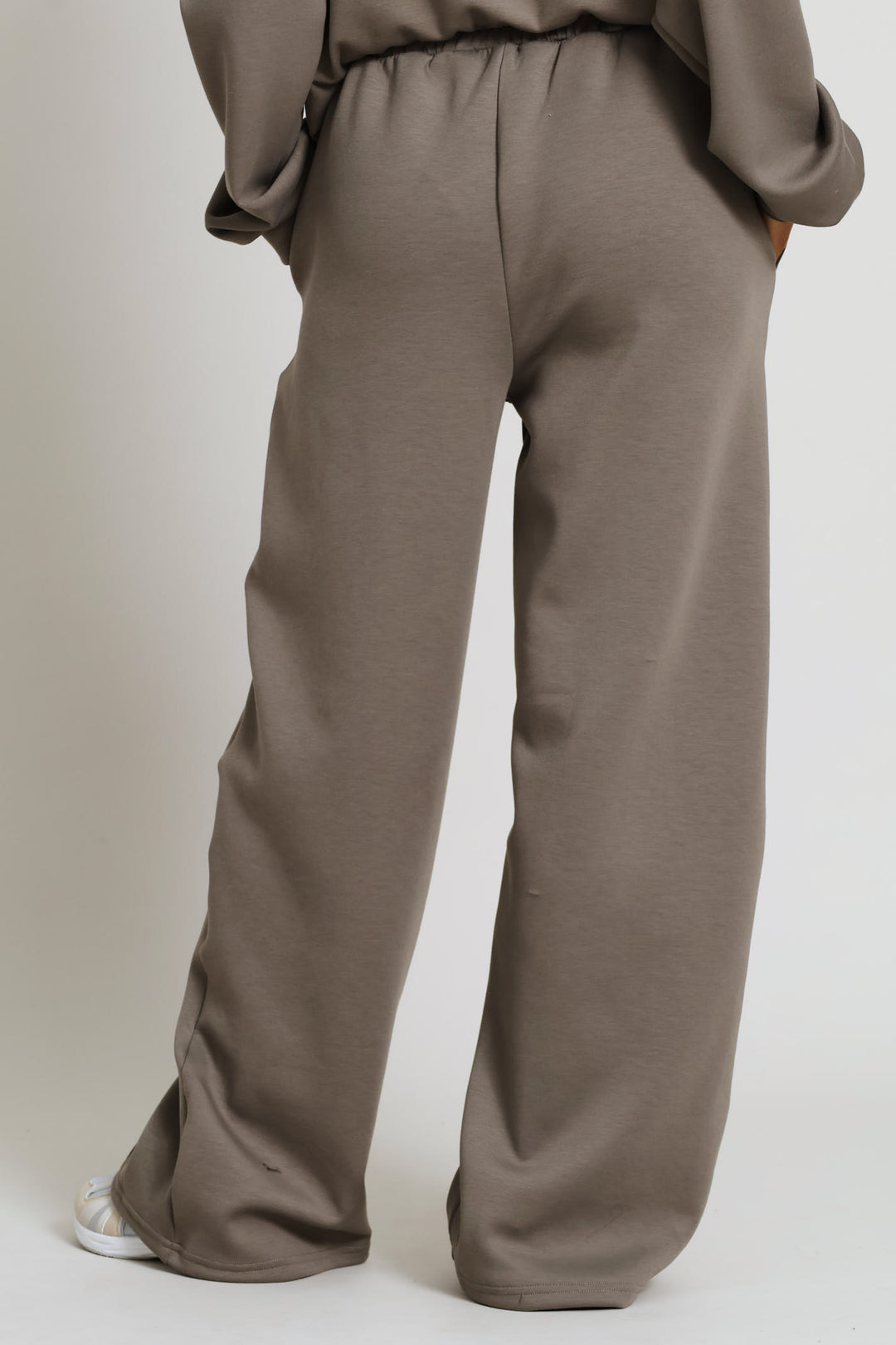 Plush Pintuck Wide Leg Track Pants - Taupe