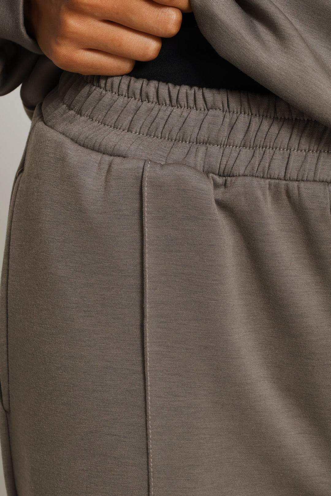 Plush Pintuck Wide Leg Track Pants - Taupe