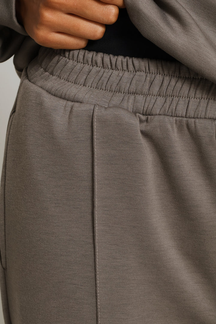 Plush Pintuck Wide Leg Track Pants - Taupe