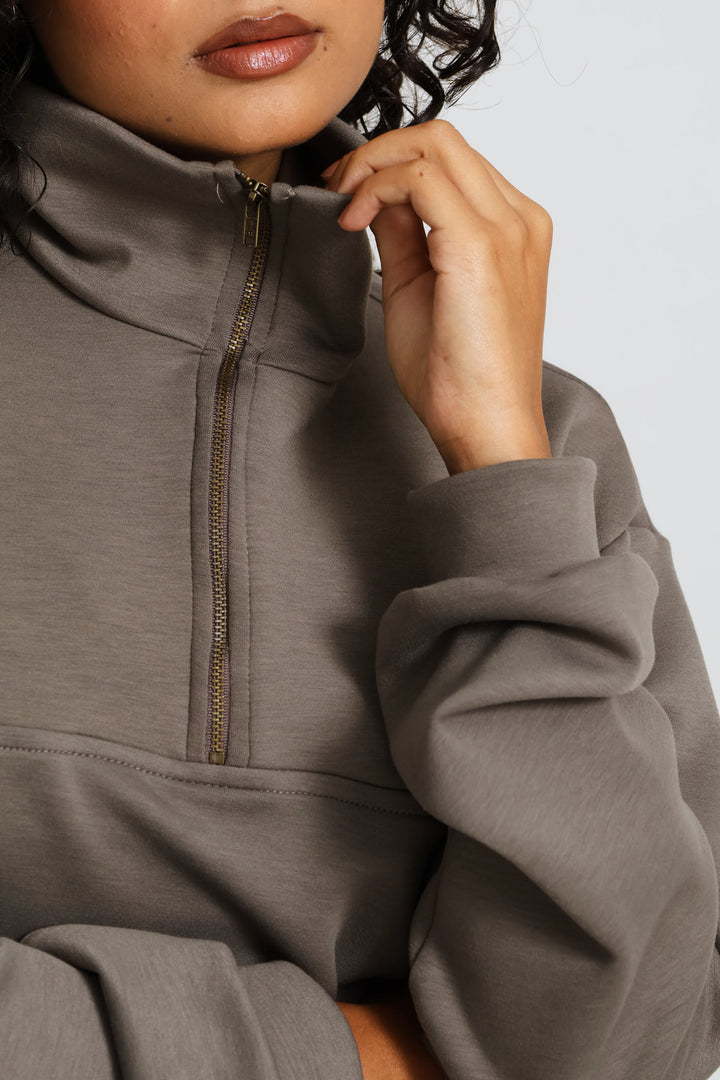 Plush Quarter Zip Pullover - Taupe