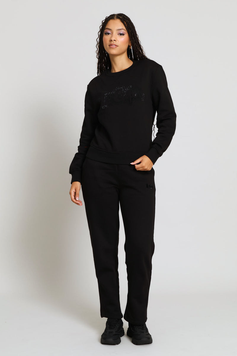 Straight Leg Fleece Pants - Black
