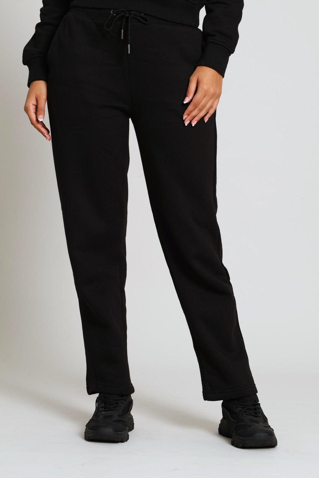 Straight Leg Fleece Pants - Black