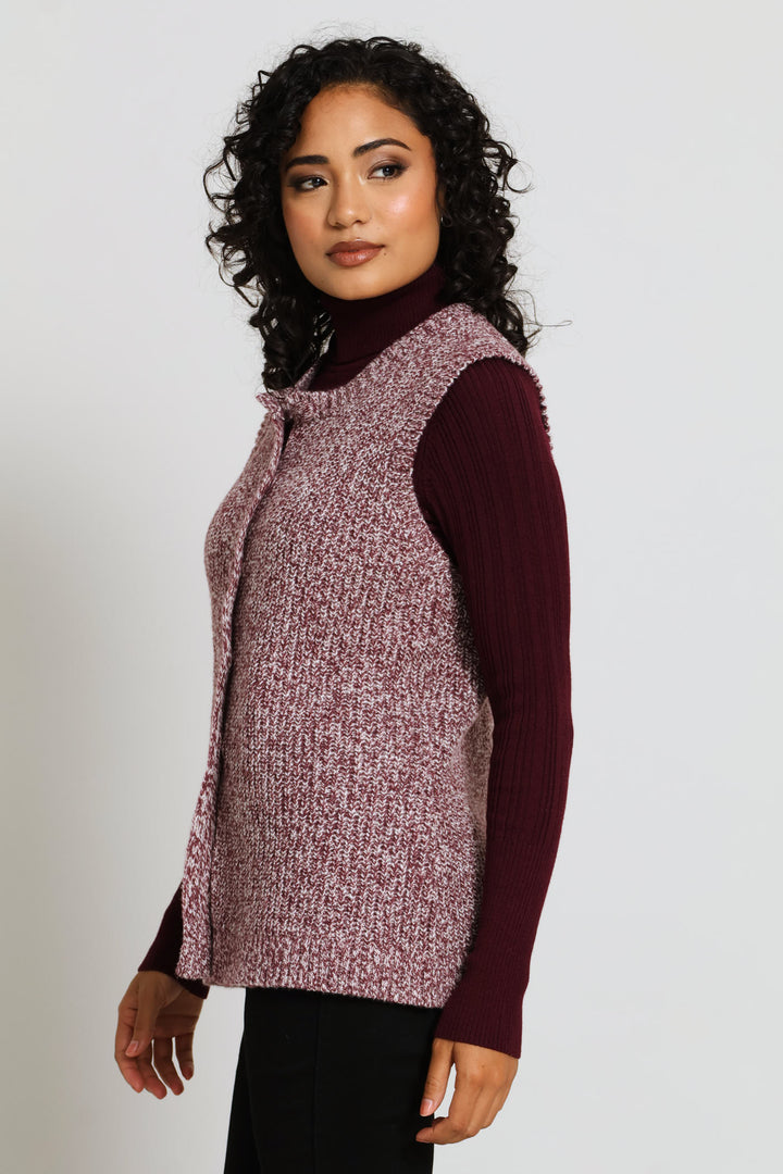 Sleeveless Knitwear Waistcoat - Port