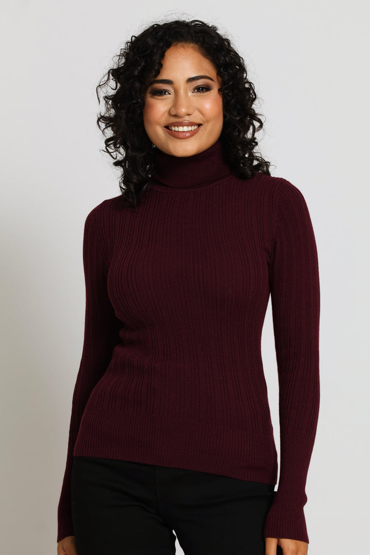 Plain Ribbed Poloneck - Plum