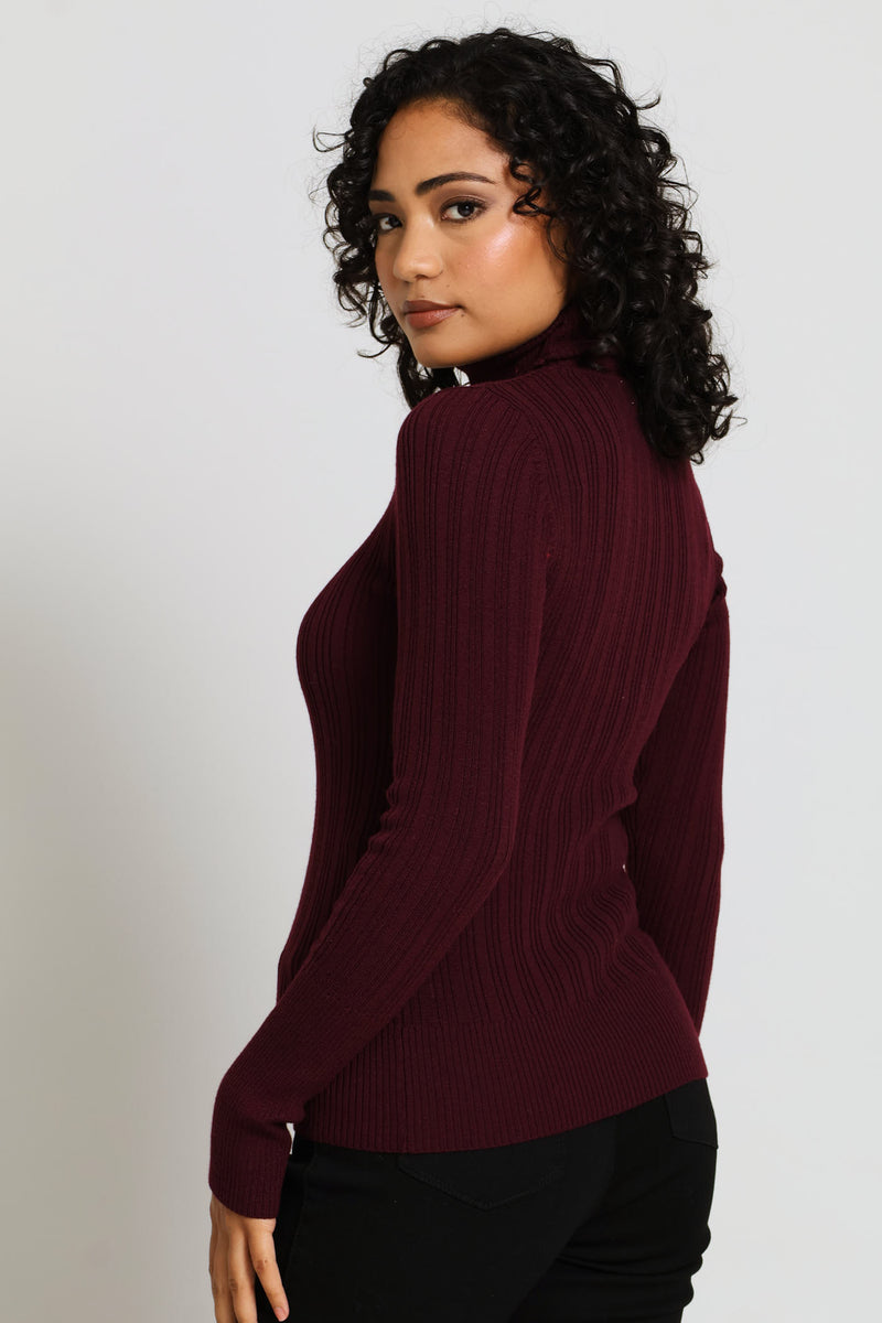 Plain Ribbed Poloneck - Plum