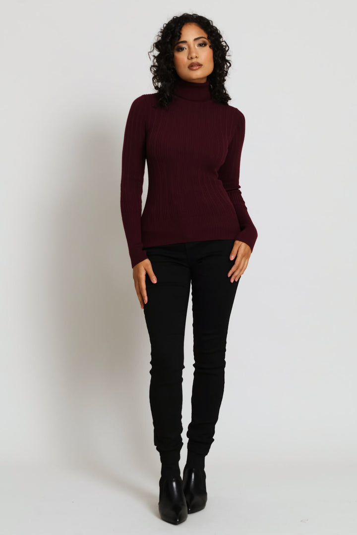 Plain Ribbed Poloneck - Plum