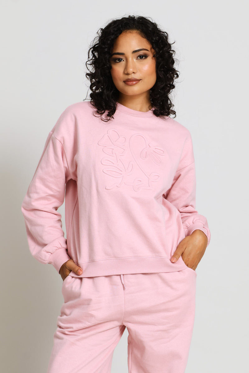 Embossed Floral Pullover - Dusty Pink
