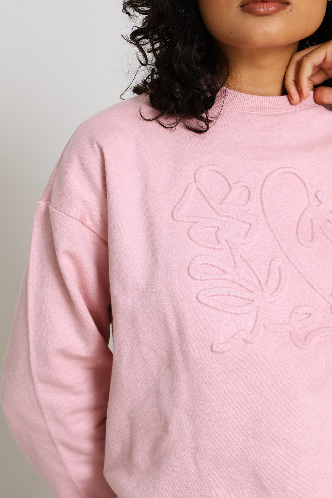 Embossed Floral Pullover - Dusty Pink