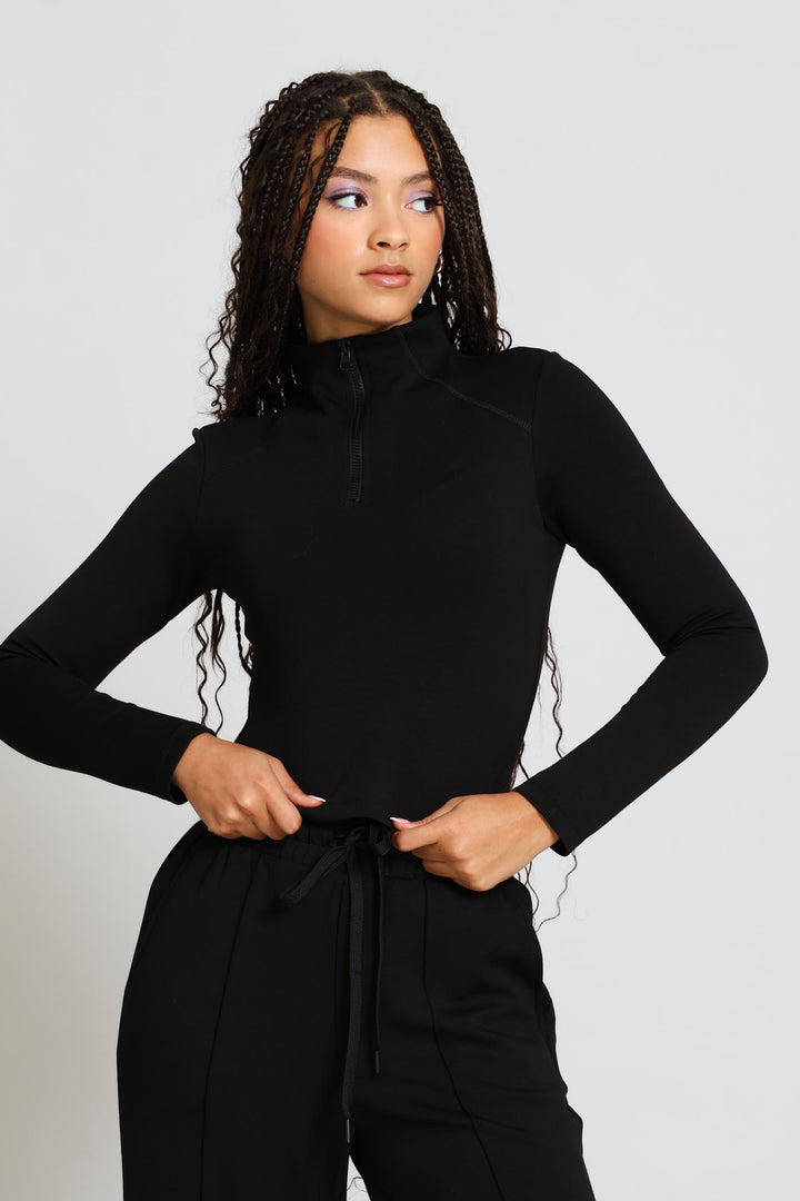 Soft Touch Quarter Zip Top - Black