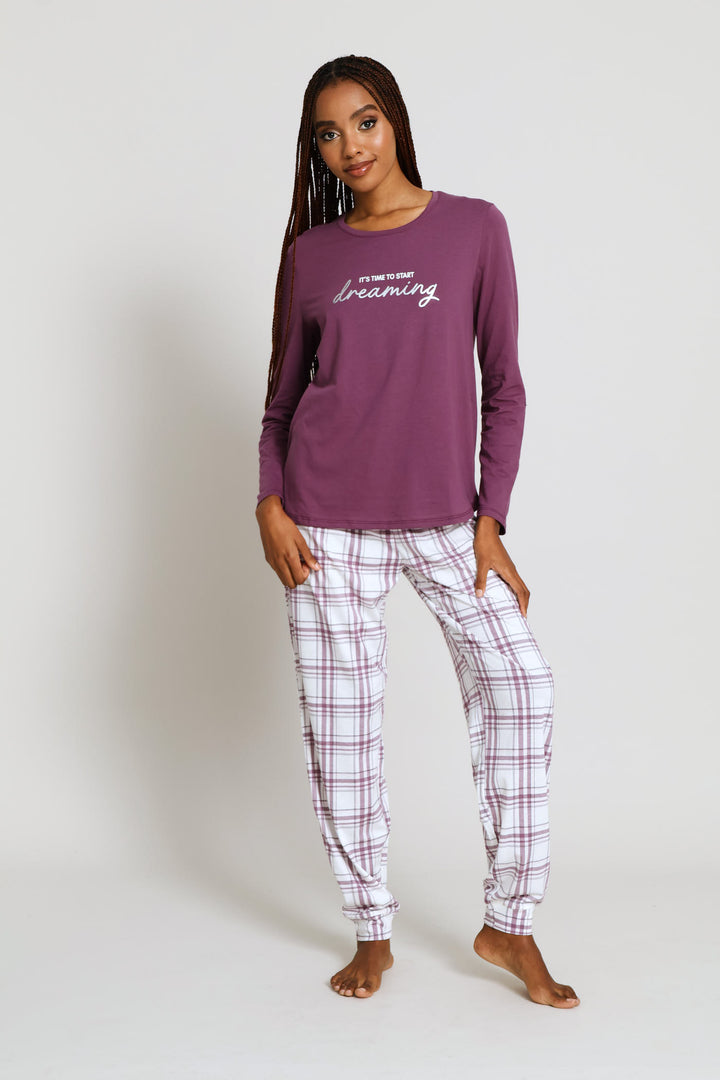 Knit Check Jogger - White/Pink