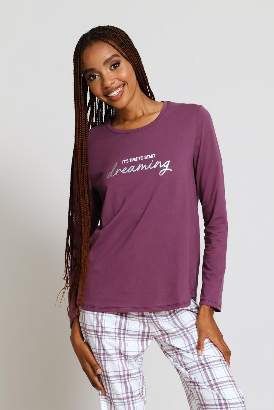Long Sleeve Screen Foil Knit Tee - Purple