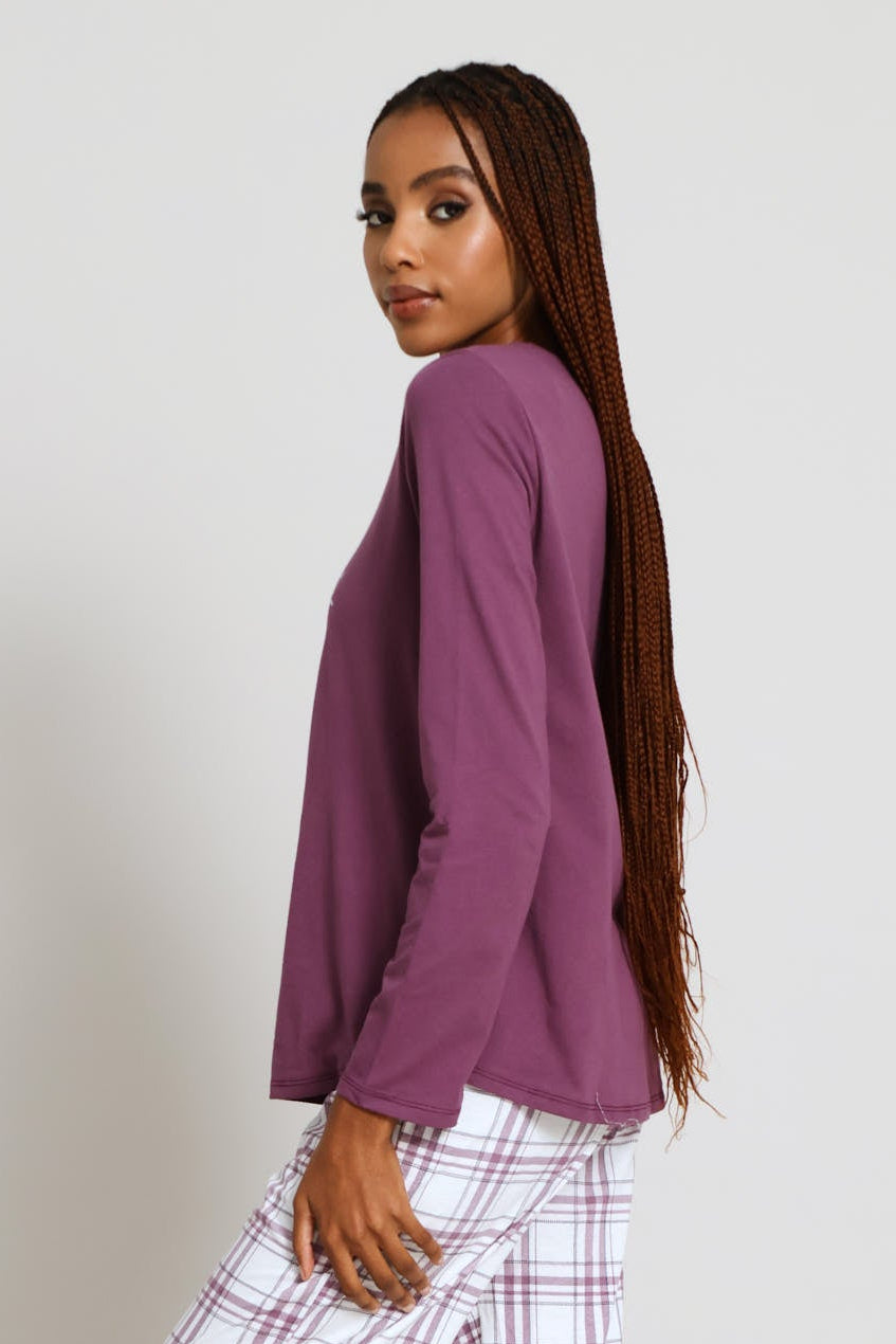 Long Sleeve Screen Foil Knit Tee - Purple
