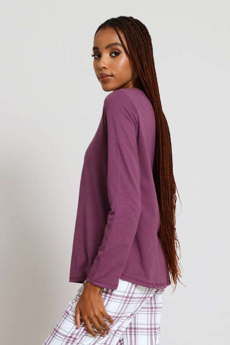 Long Sleeve Screen Foil Knit Tee - Purple