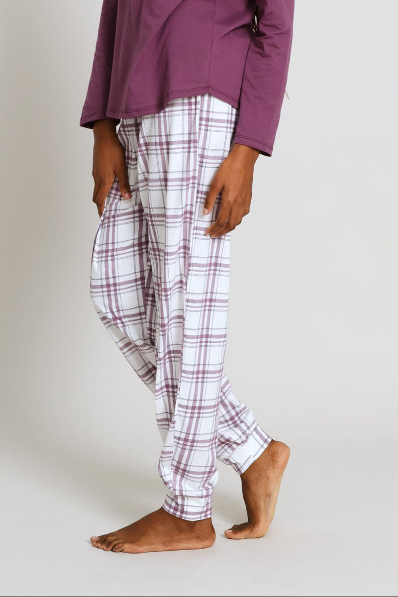 Knit Check Jogger - White/Pink