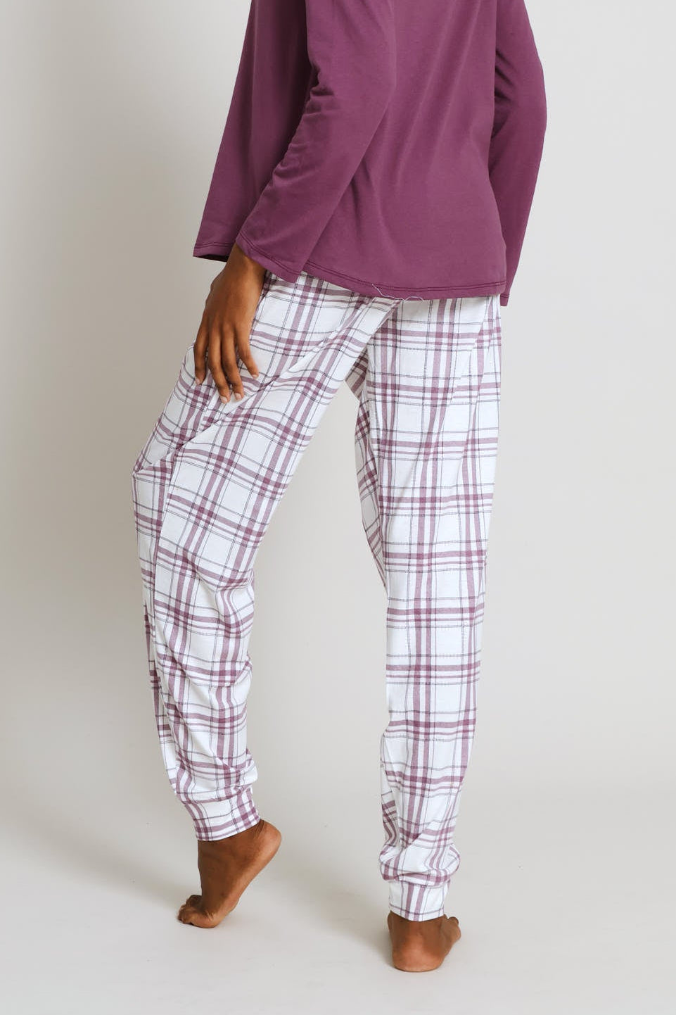 Knit Check Jogger - White/Pink