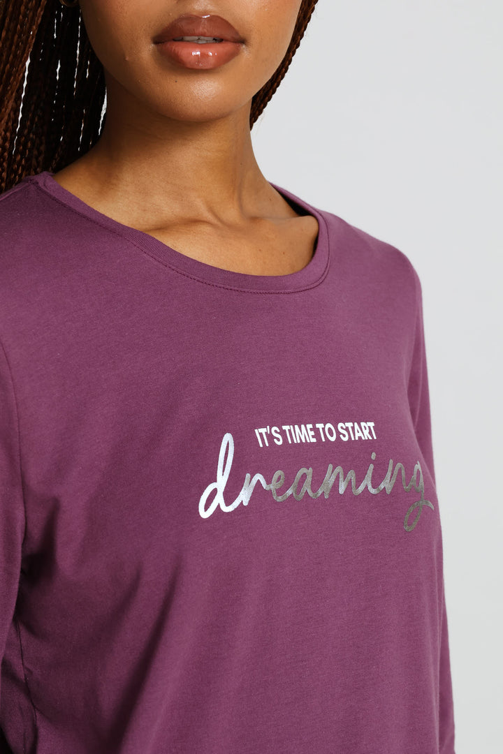 Long Sleeve Screen Foil Knit Tee - Purple