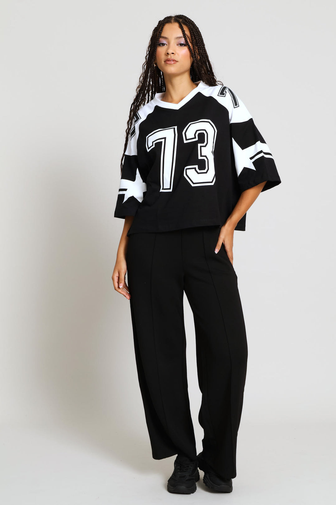 Oversized Boxy Football Tee - Black