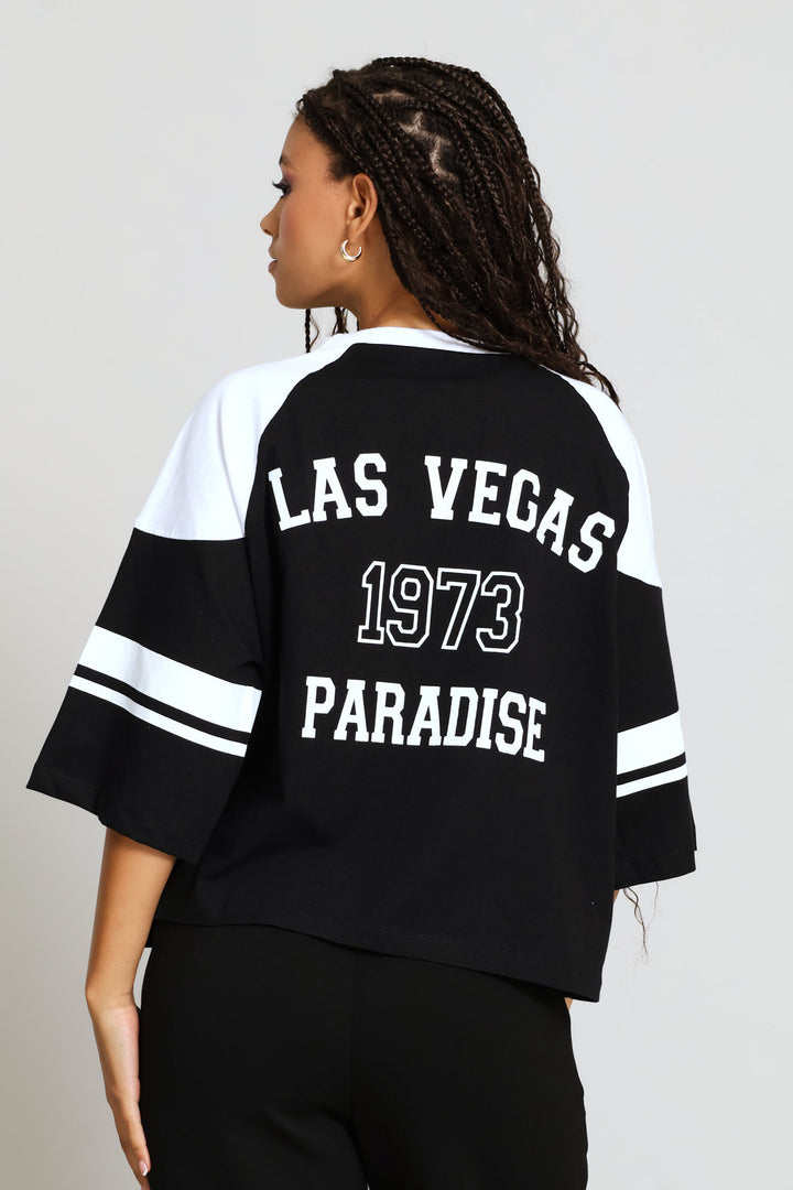 Oversized Boxy Football Tee - Black