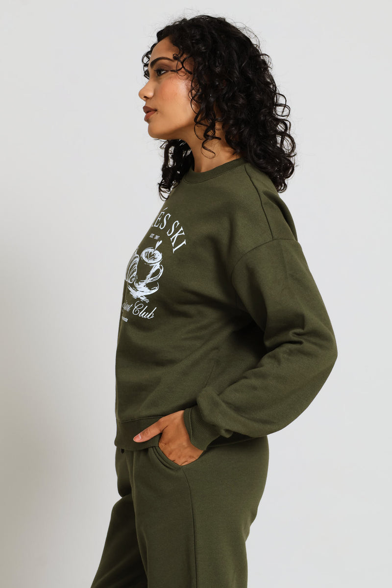 Long Sleeve Print Screen Pullover - Dark Fatigue