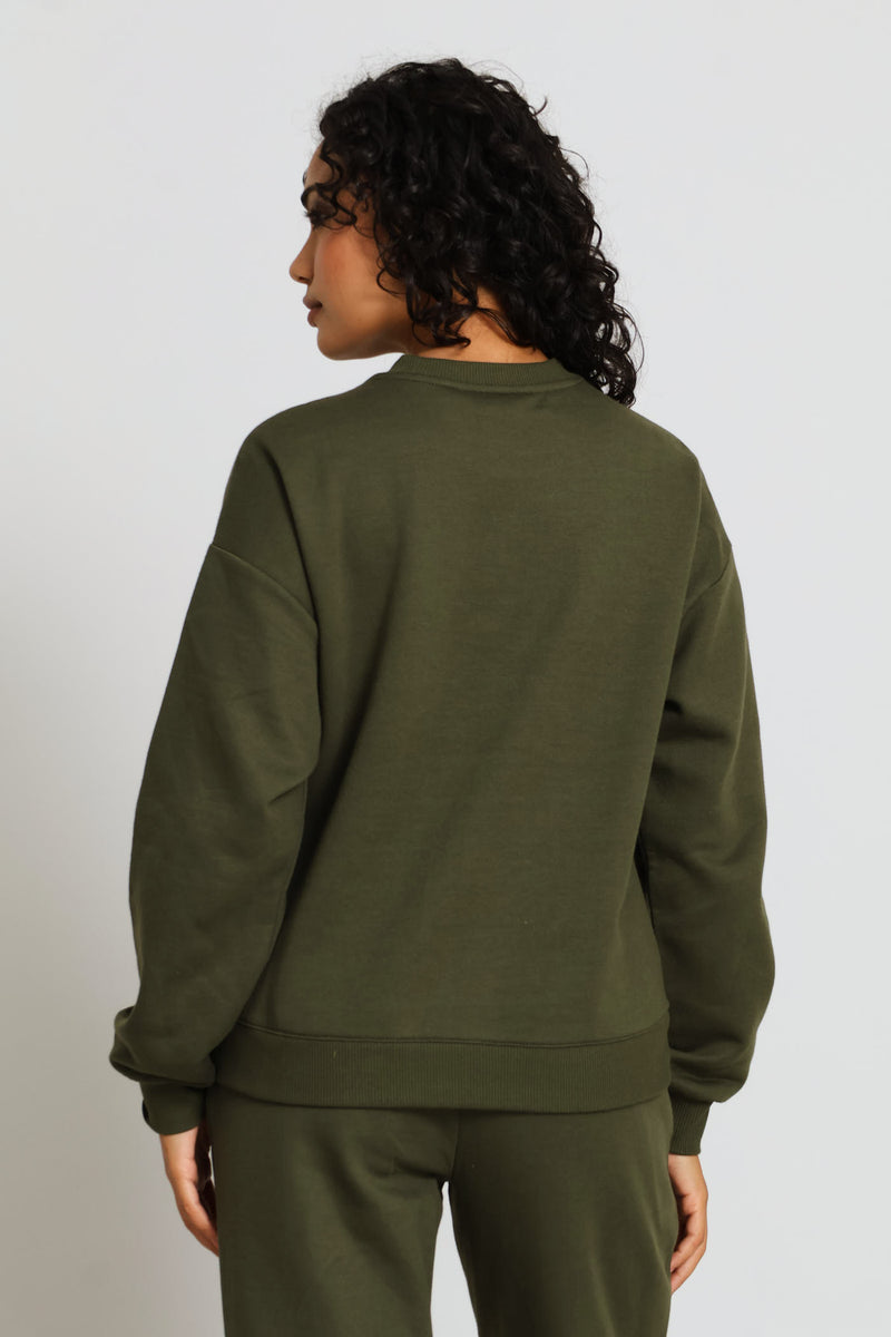 Long Sleeve Print Screen Pullover - Dark Fatigue