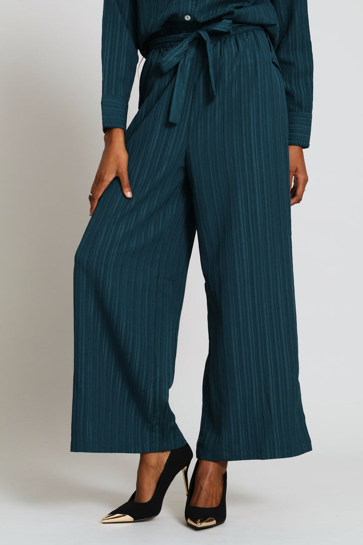 Pull-On Self Belt Wide Leg Pant - Teal