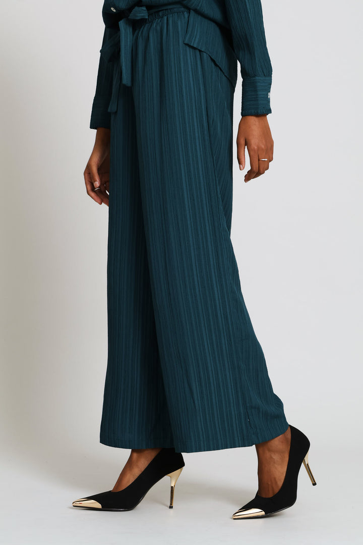 Pull-On Self Belt Wide Leg Pant - Teal