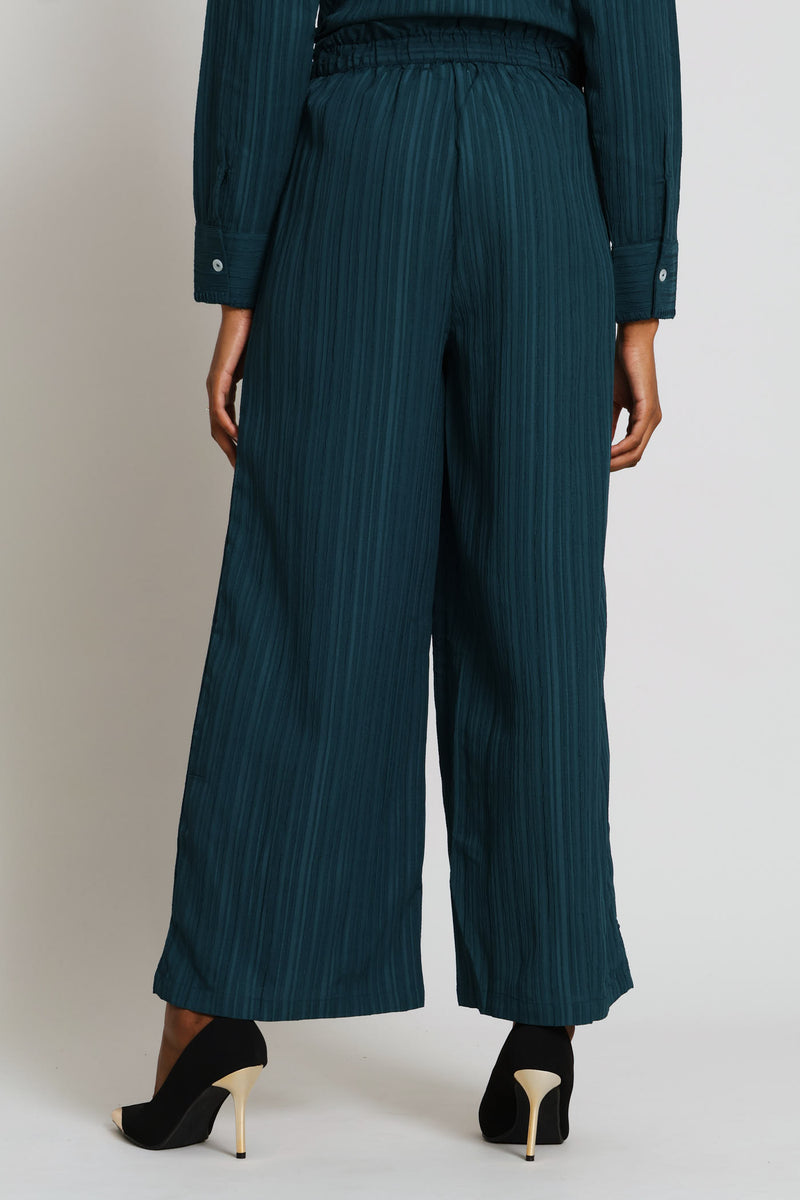 Pull-On Self Belt Wide Leg Pant - Teal