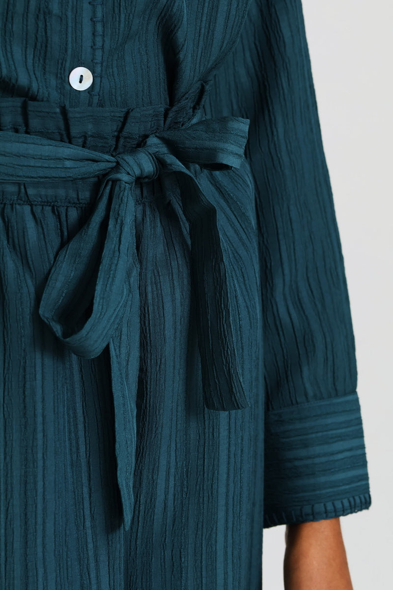 Pull-On Self Belt Wide Leg Pant - Teal